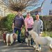Drei Mitarbeitende des Sozialen Dienstes posieren im Garten für das Foto mit den drei Ponys.